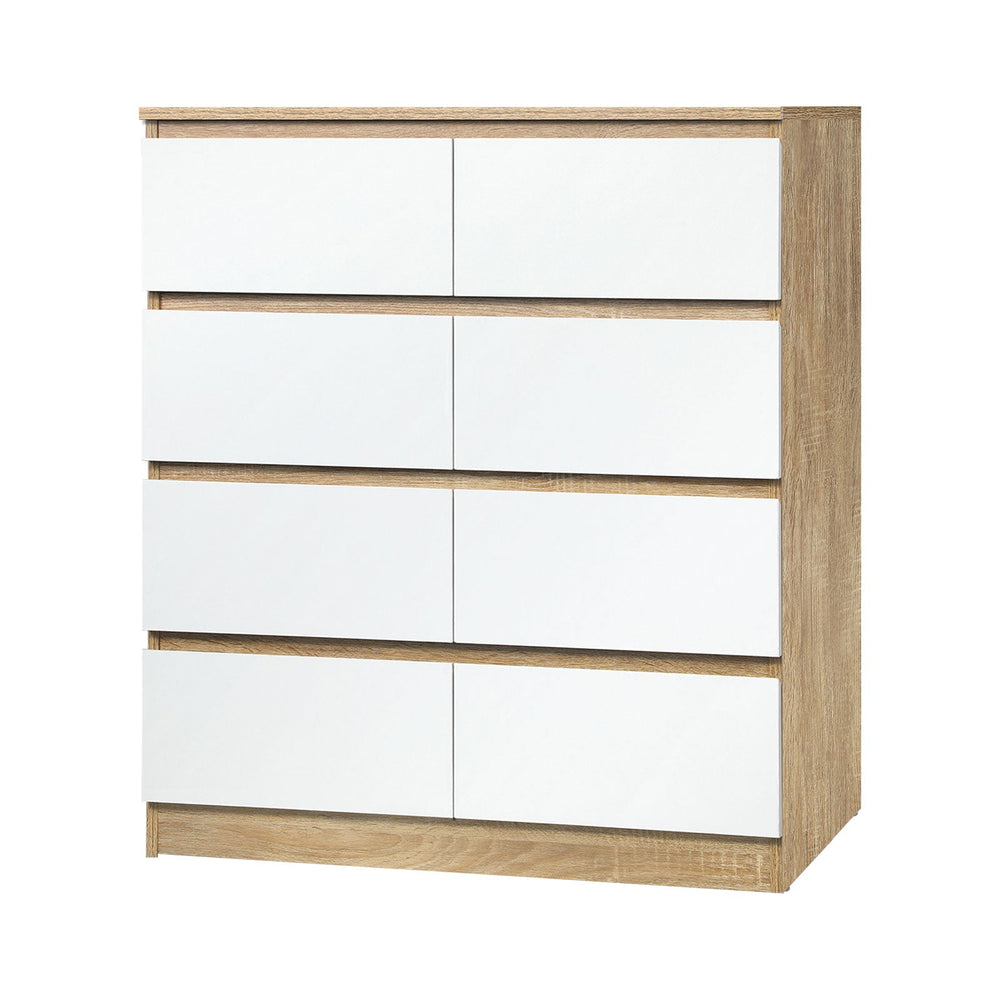 Oikiture 8 Chest of Drawers Tallboy Cabinet Dresser Table Wooden White Furniture