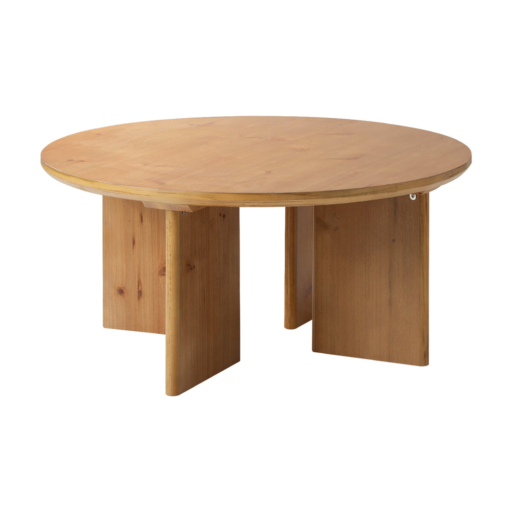 Oikiture Coffee Table Round Side End Tables Sofa Cafe Desk Wooden Natural