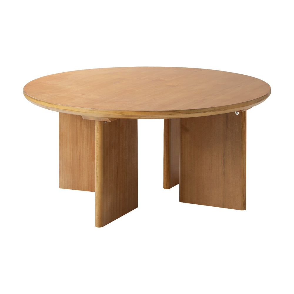 Oikiture Coffee Table Round Side End Tables Sofa Cafe Desk Wooden Natural