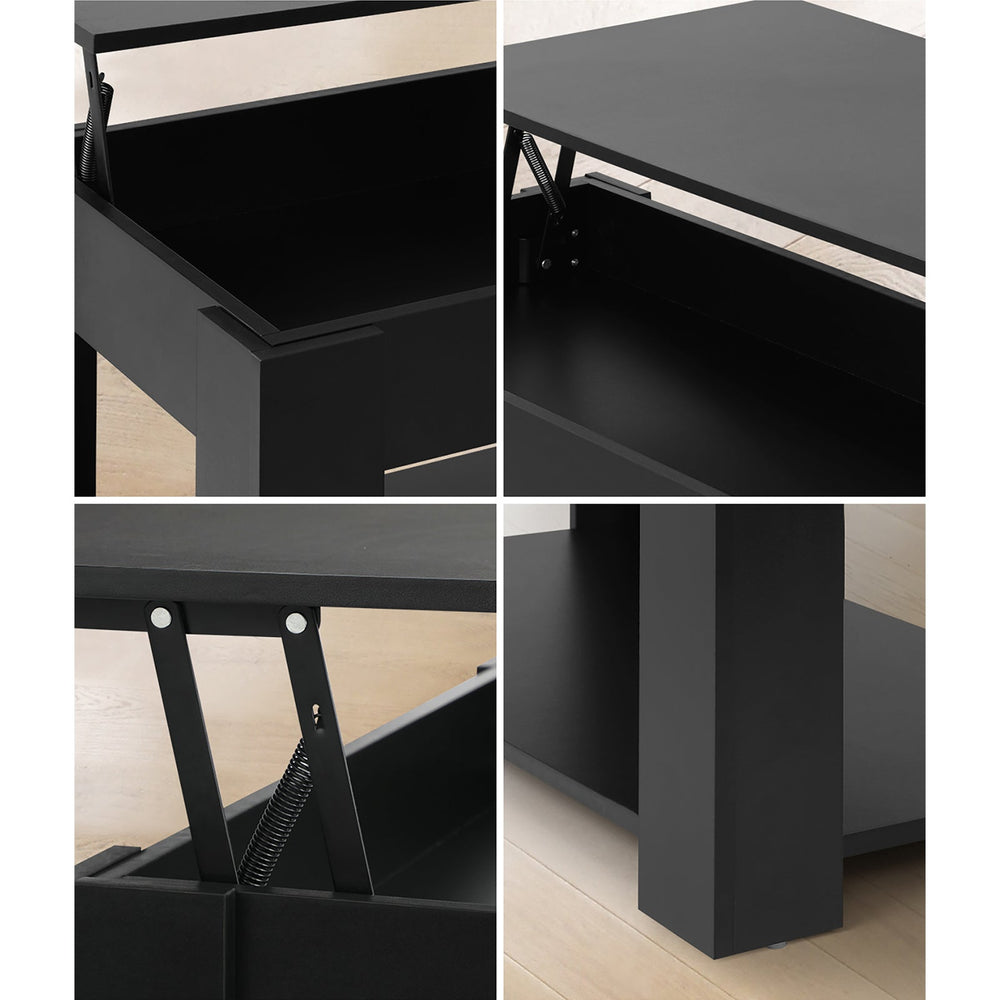 Oikiture Coffee Table Lift Up Top Modern Tables Hidden Book Storage Black