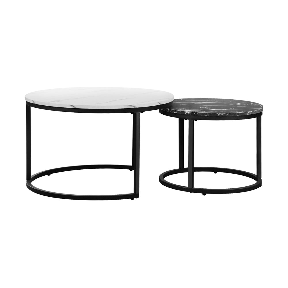 Oikiture Set of 2 Coffee Table Round Nesting Side End Table White &amp; Black