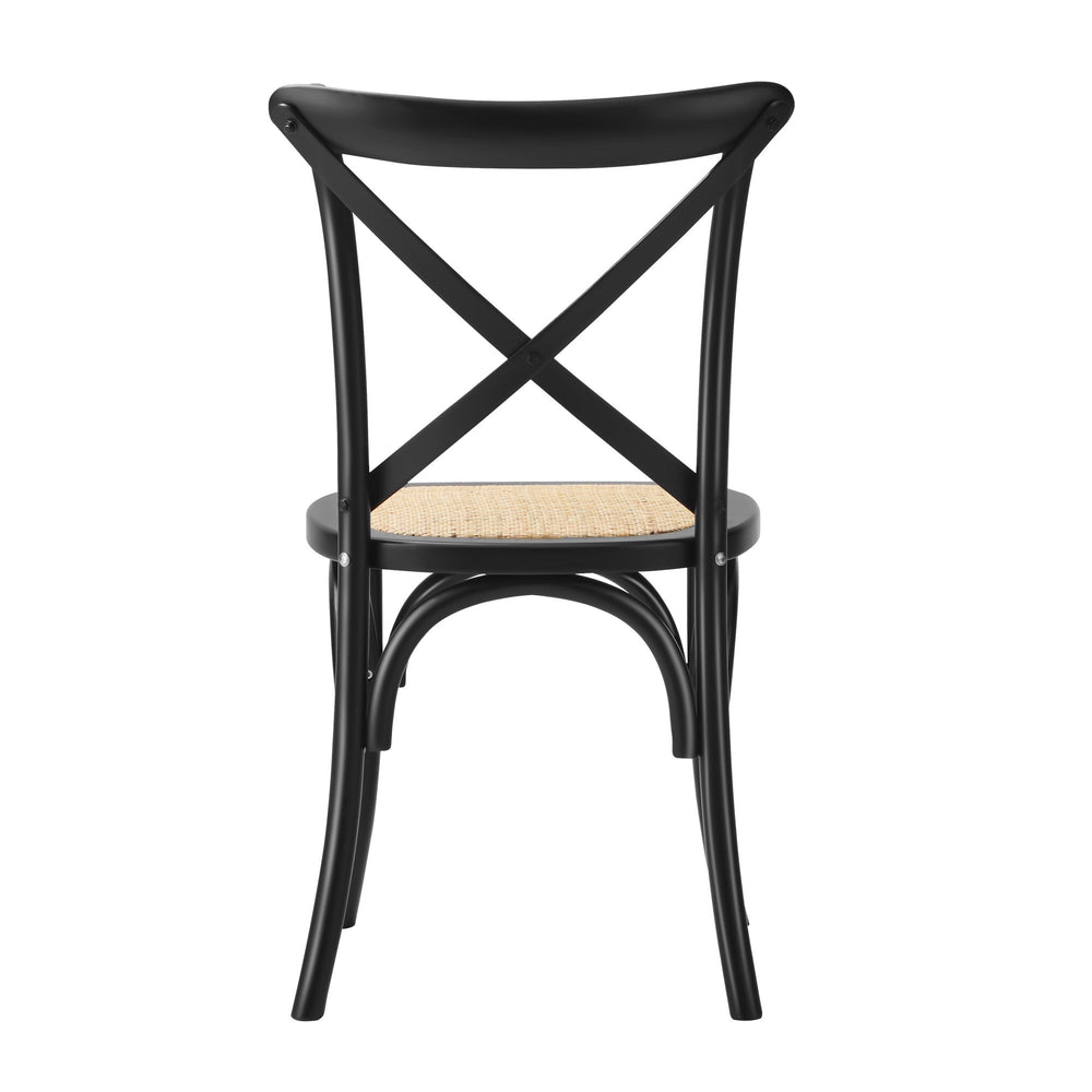 Oikiture 2PCS Crossback Dining Chair Solid Birch Timber Wood Ratan Seat Black