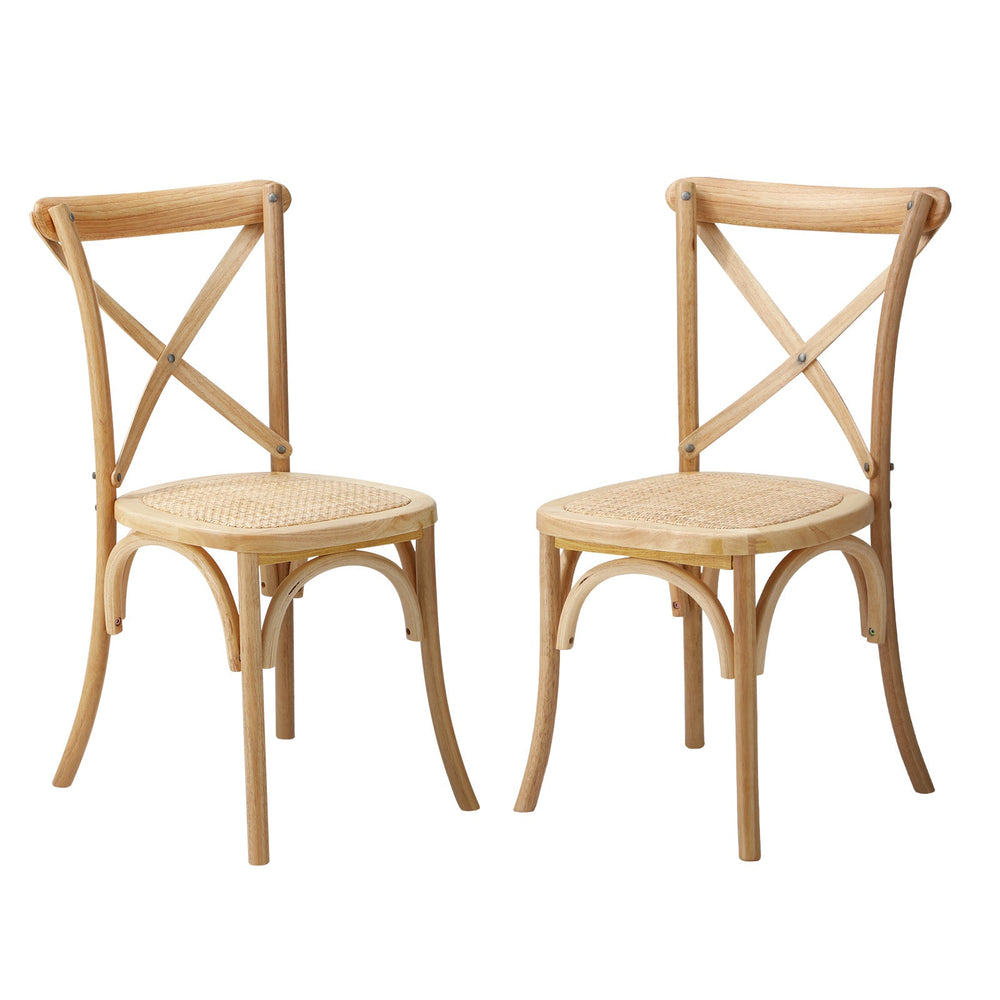 Oikiture 2PCS Crossback Dining Chair Solid Birch Timber Wood Ratan Seat Wooden