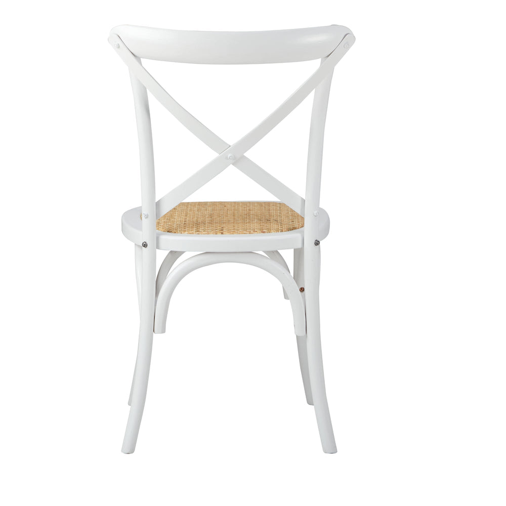 Oikiture 2PCS Crossback Dining Chair Solid Birch Timber Wood Ratan Seat White