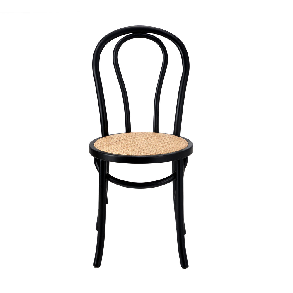 Oikiture 2PCS Dining Chair Solid Wooden Chairs Ratan Seat Black