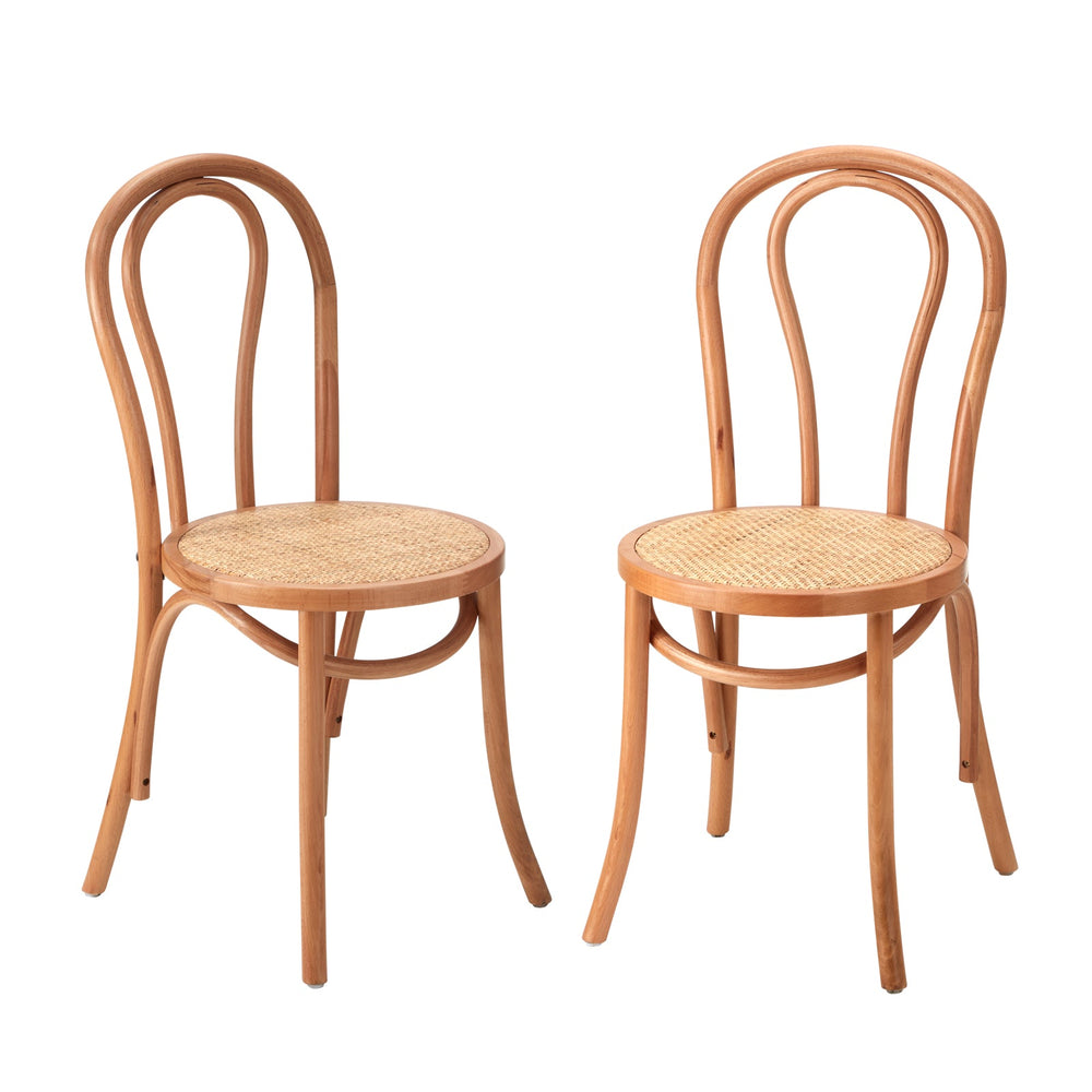 Oikiture 2PCS Dining Chair Solid Wooden Chairs Ratan Seat Beige