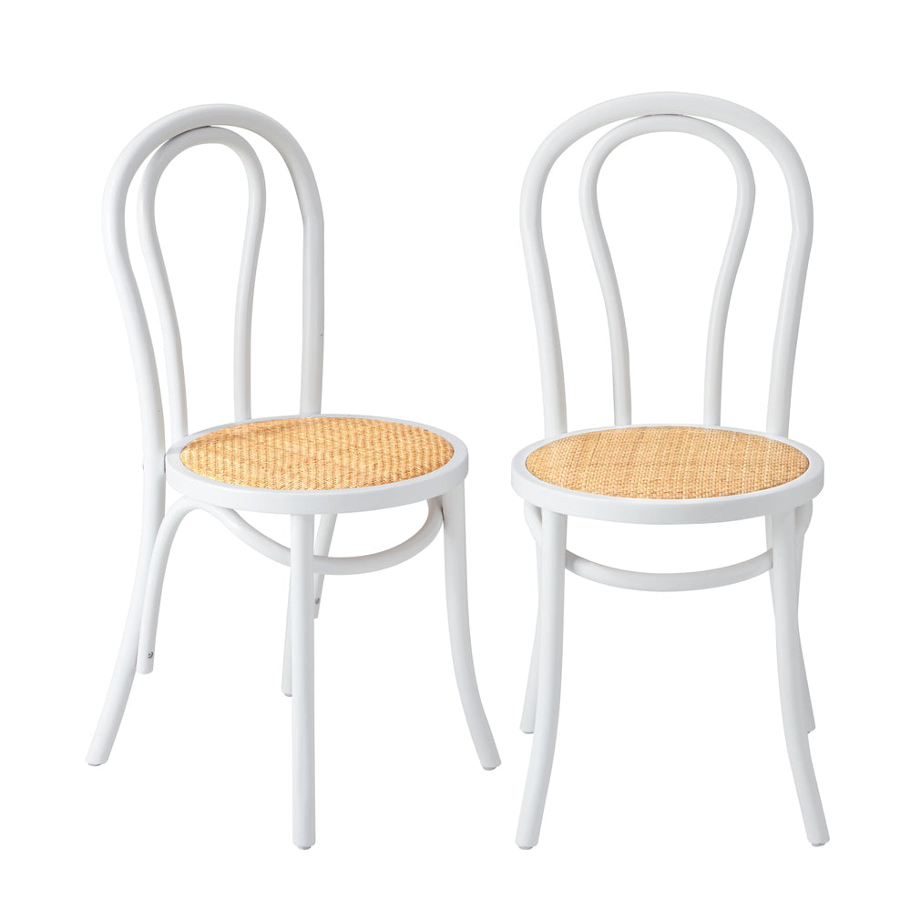 Oikiture 2PCS Dining Chair Solid Wooden Chairs Ratan Seat White