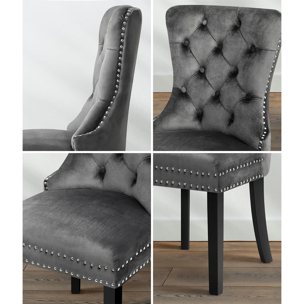 Oikiture 2x Velvet Dining Chairs Upholstered French Provincial Tufted Grey