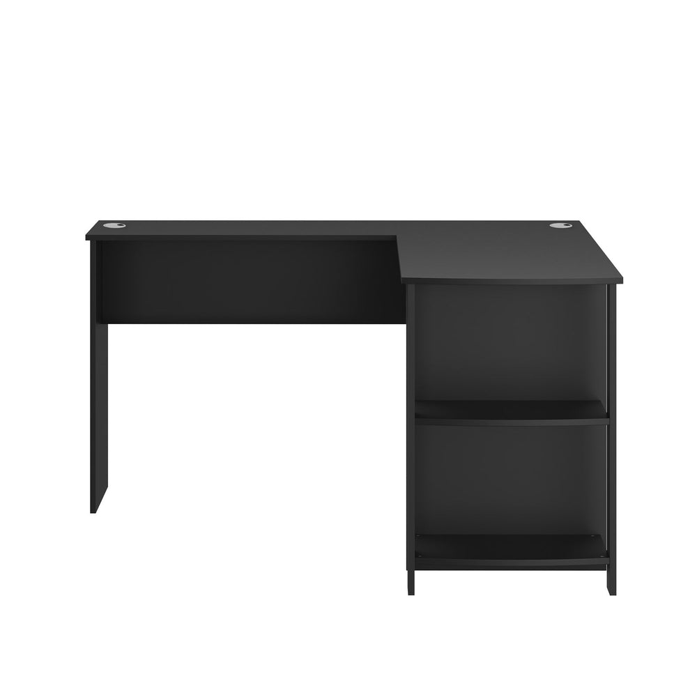 Oikiture L-shape Computer Desk Home Office Writing Desk w/ Storage Shelves Black