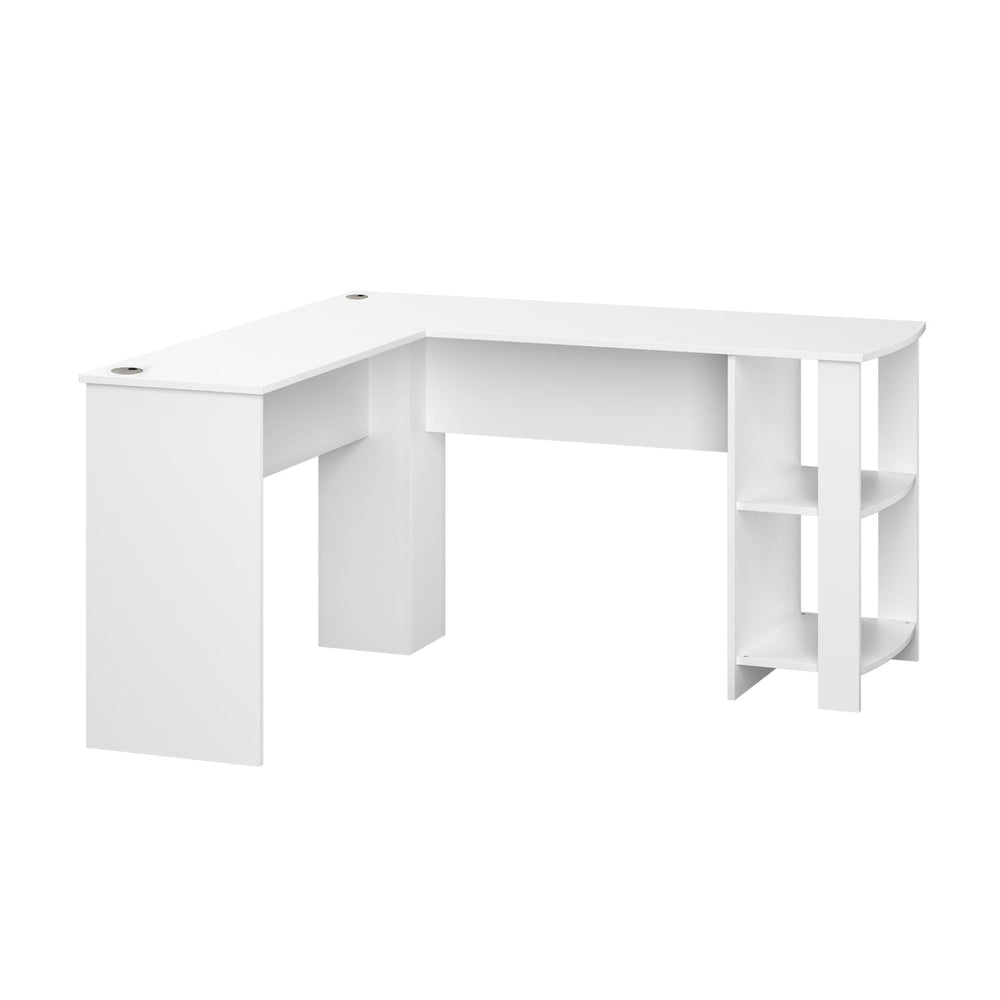 Oikiture L-shape Computer Desk Home Office Writing Desk w/ Storage Shelves White