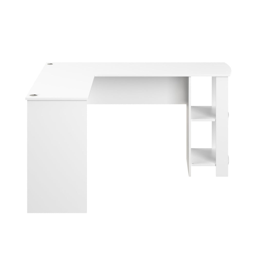 Oikiture L-shape Computer Desk Home Office Writing Desk w/ Storage Shelves White