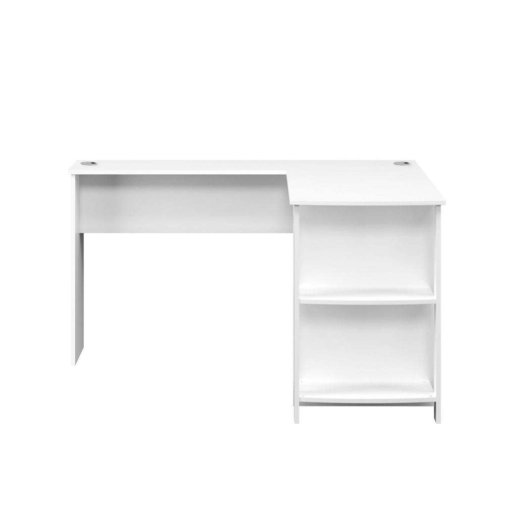 Oikiture L-shape Computer Desk Home Office Writing Desk w/ Storage Shelves White