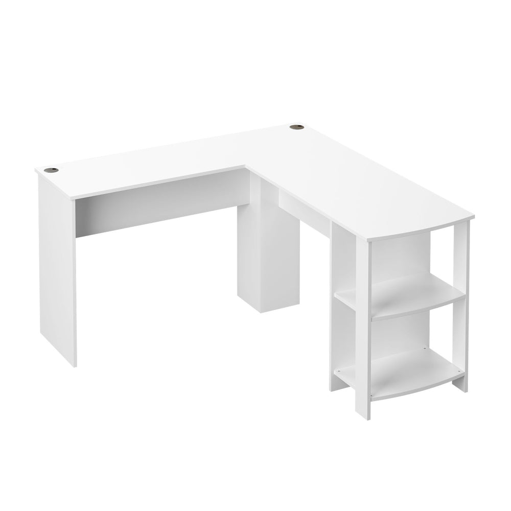 Oikiture L-shape Computer Desk Home Office Writing Desk w/ Storage Shelves White