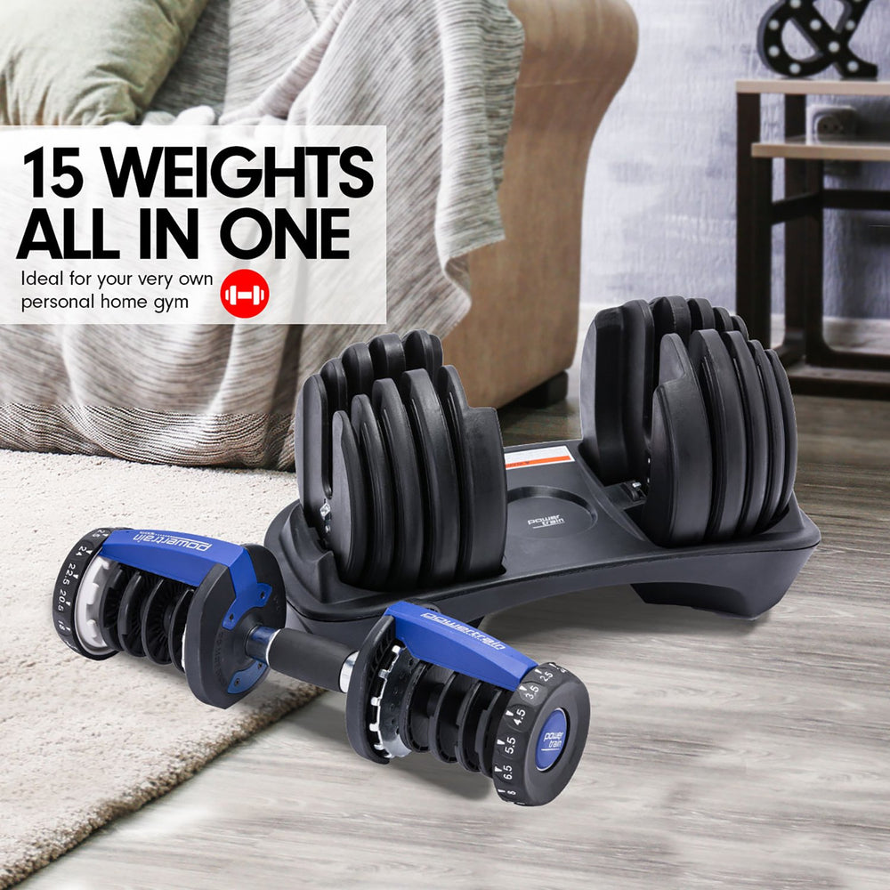 Powertrain 2x 24kg Adjustable Dumbbell Set - Blue