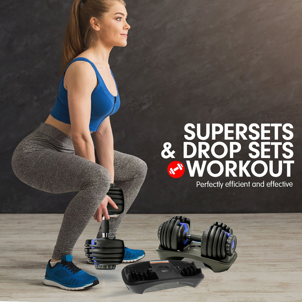 Powertrain 2x 24kg Adjustable Dumbbell Set - Blue