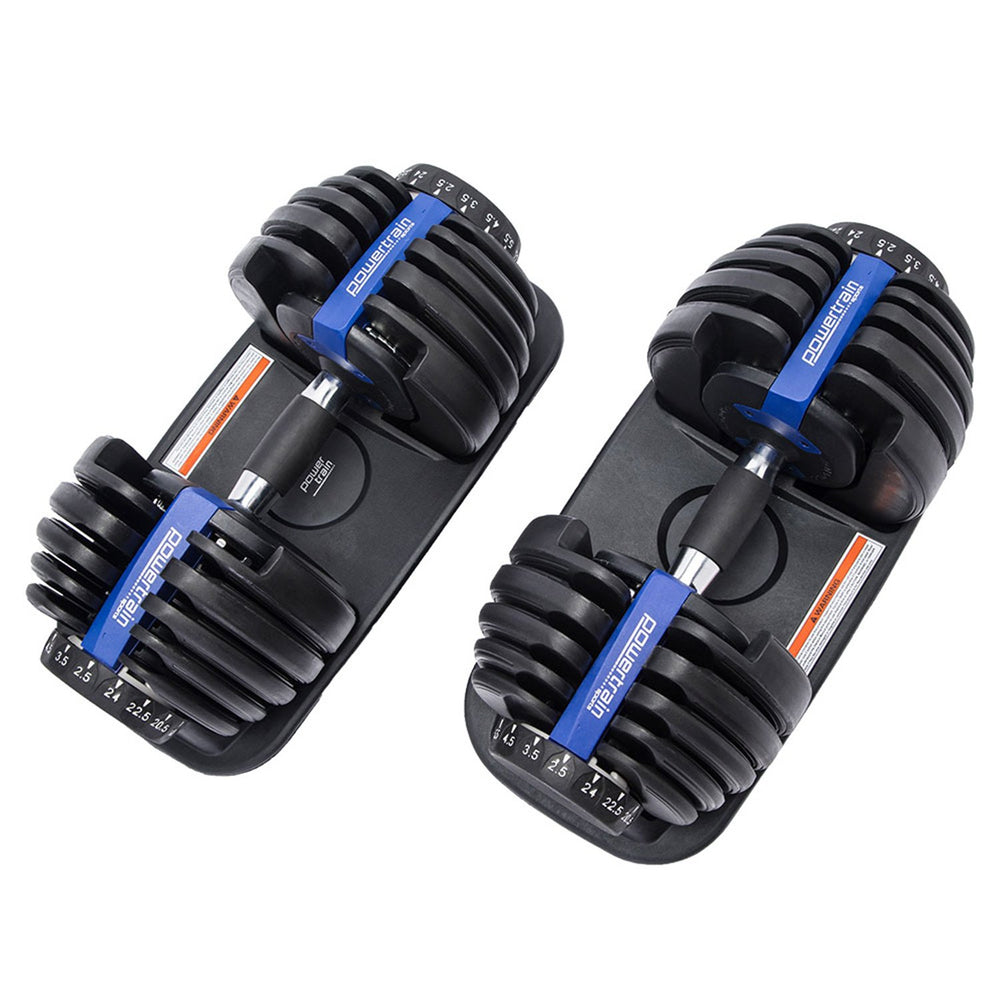 Powertrain 2x 24kg Adjustable Dumbbell Set - Blue