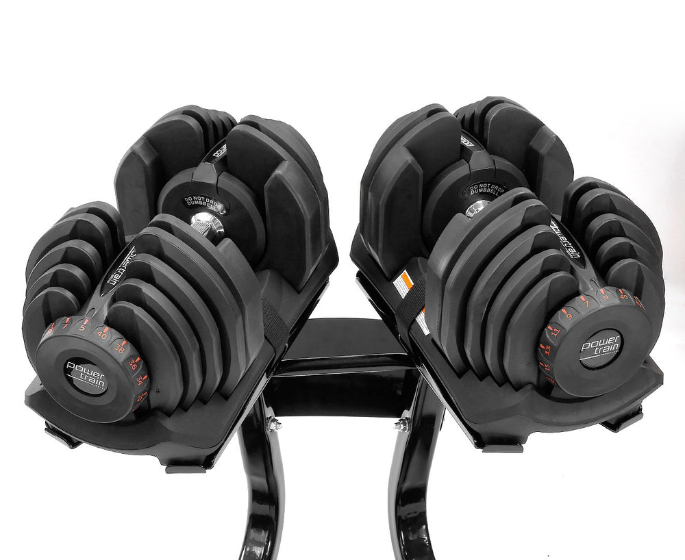 Powertrain 2x 40kg Adjustable Dumbbell Set with Stand