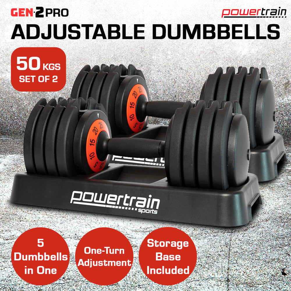 Powertrain 2x 25kg Gen2 Pro Adjustable Dumbbell Set