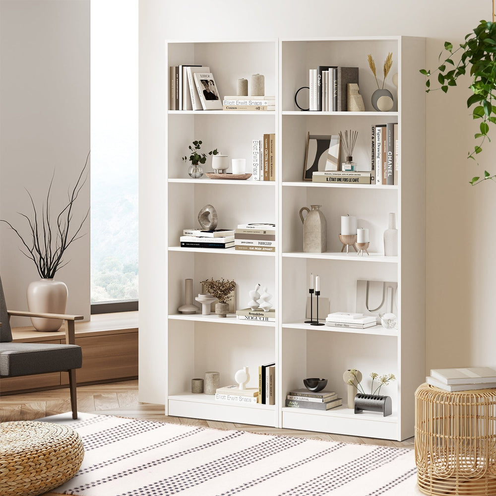 Oikiture Bookshelf Bookcase Display shelves 5-Tier Storage Stand Rack White