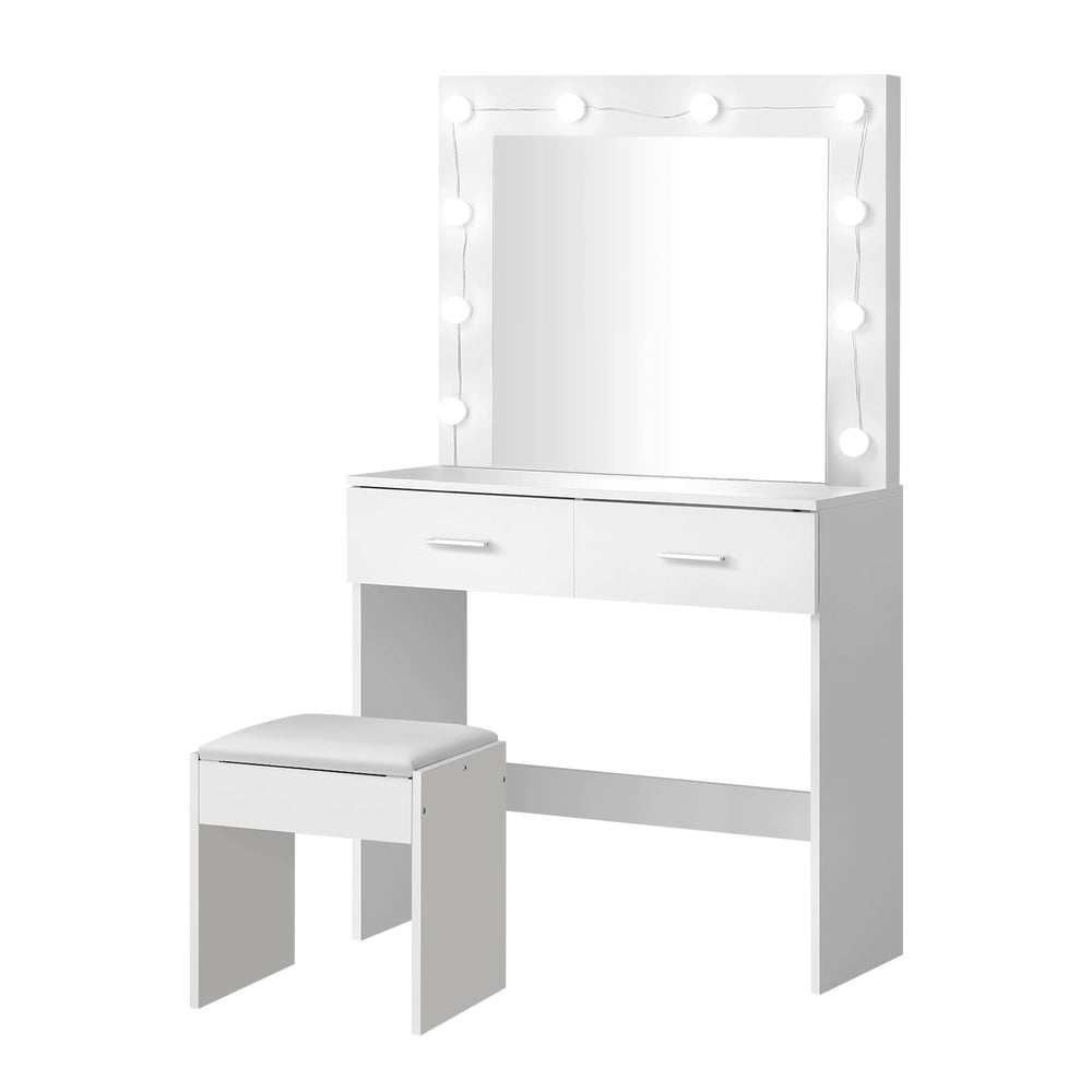 Oikiture Dressing Table Stool Set Makeup Mirror Storage Desk 10 LED Bulbs White