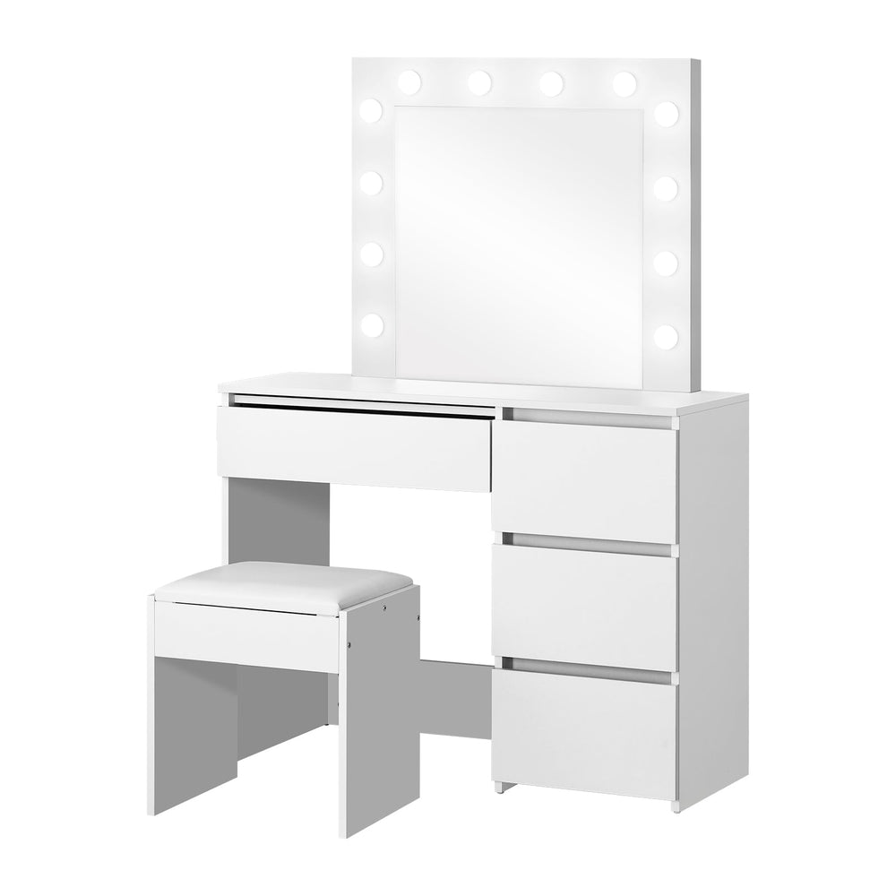 Oikiture Dressing Table Stool Set Makeup Desk Mirror Storage Drawer 12 LED Bulbs