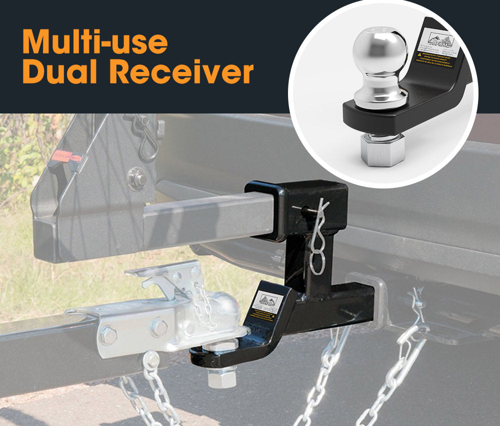 Dual Hitch Ball Mount Tongue Multi Use 2&quot; Tow Bar Trailer Camper Bike Rack 4WD