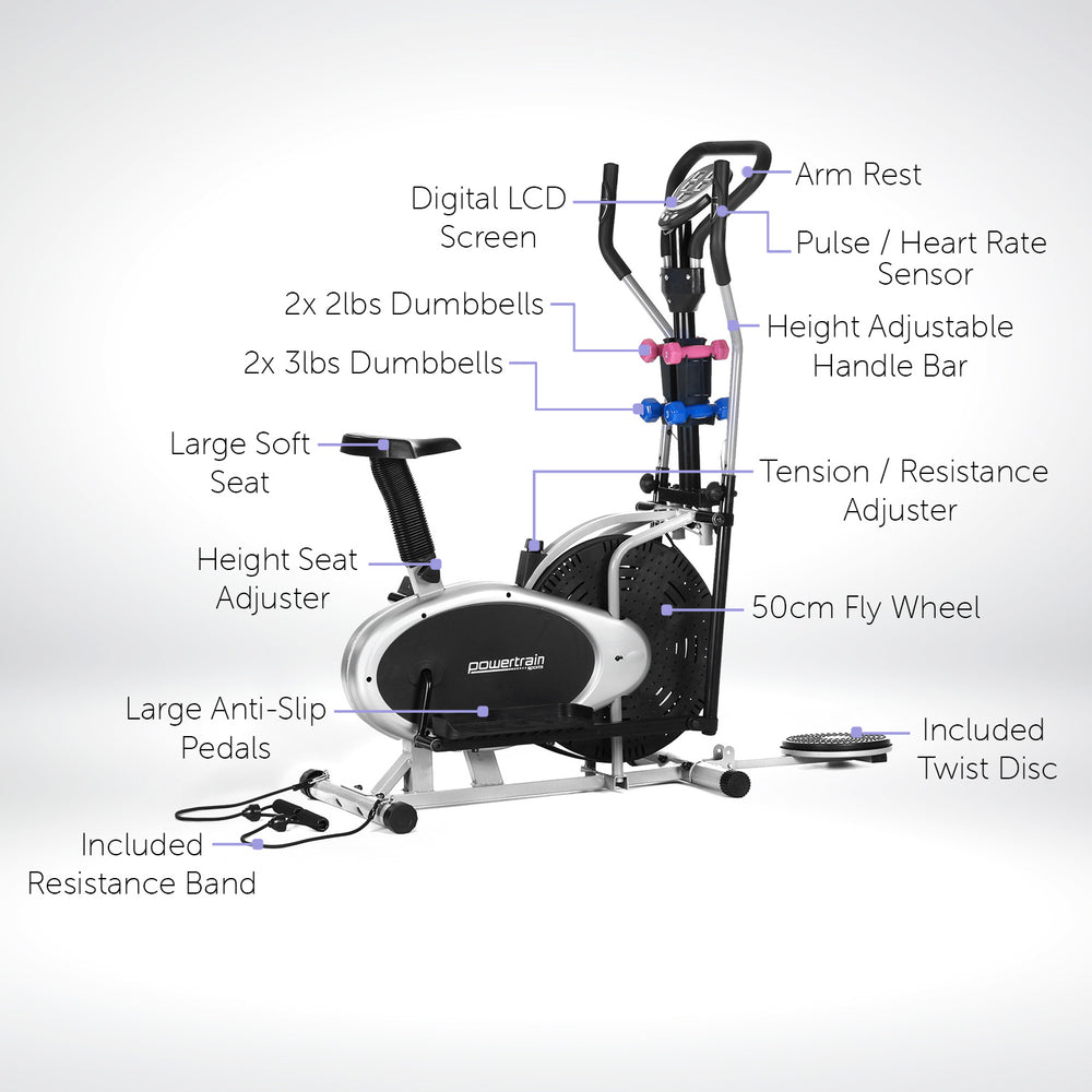 Powertrain 6-in-1 Elliptical Exercise Bike with Weights and Twist Disc