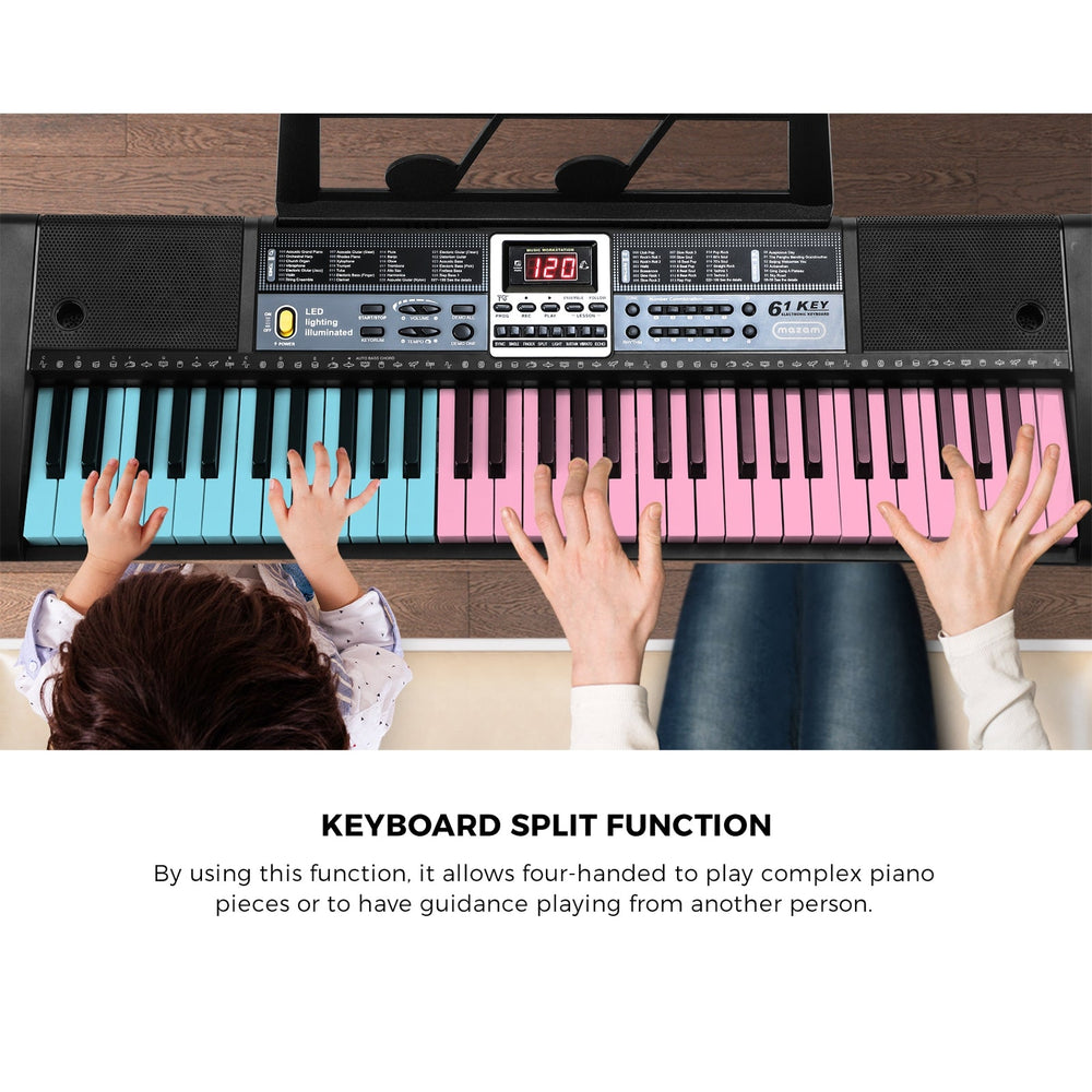 Mazam 61 Keys Electronic Piano Keyboard Lighted Electric Keyboards Holder Stand