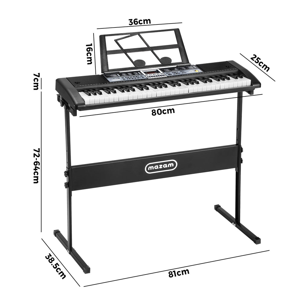 Mazam 61 Keys Electronic Piano Keyboard Lighted Electric Keyboards Holder Stand