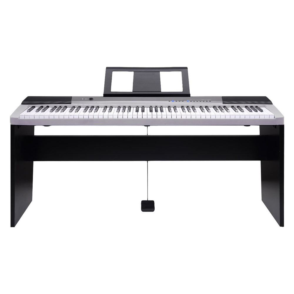 Karrera 88 Keys Electronic Keyboard Piano with Stand Pedal Silver