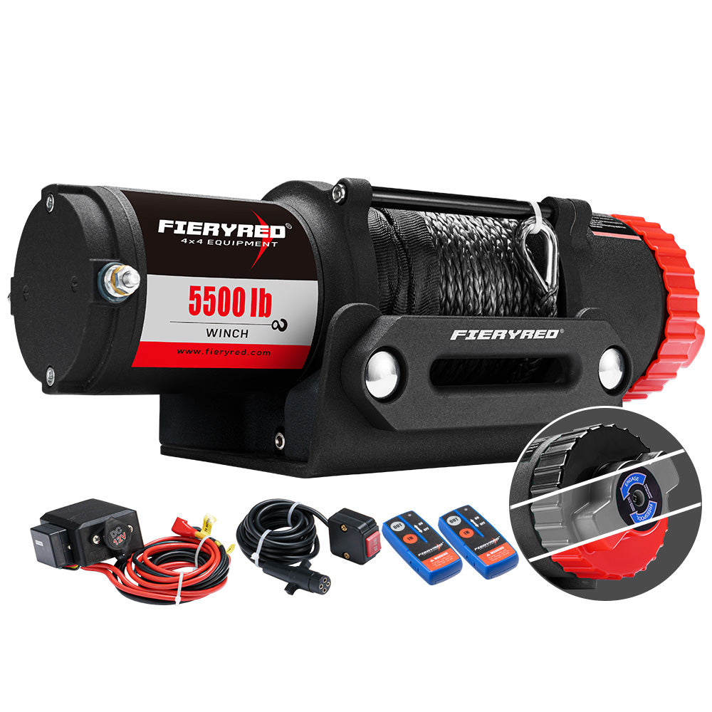 FIERYRED 12V 5500LBS Synthetic Rope Electric Winch