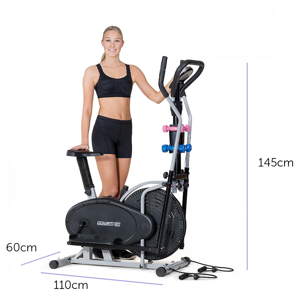 Powertrain 5-in-1 Elliptical Cross Trainer &amp; Spin Bike with Dumbbell Set