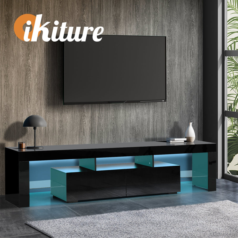 Oikiture TV Cabinet Entertainment Unit Stand LED RGB Gloss Furniture Black 180CM