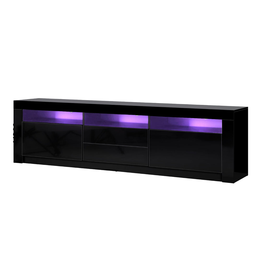 Oikiture TV Cabinet Entertainment Unit Stand RGB LED Gloss Furniture Black 180CM