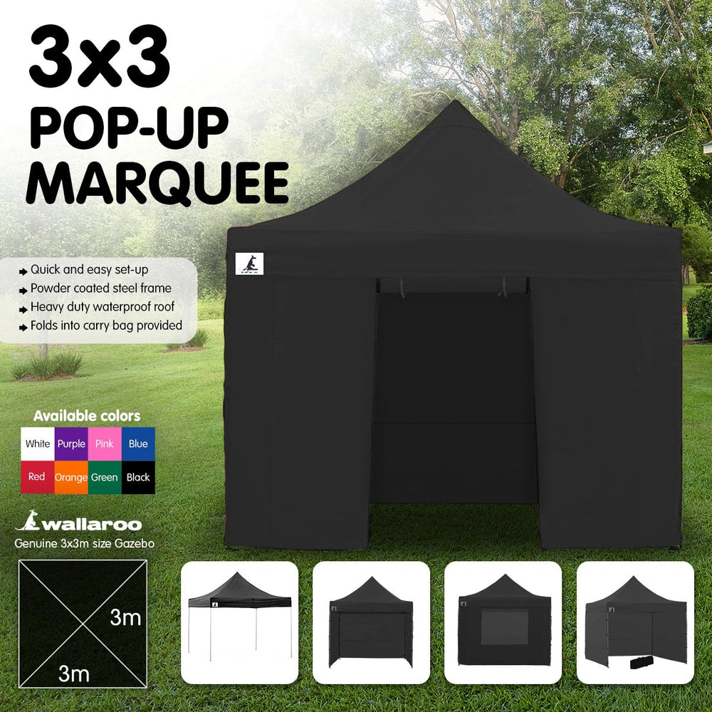 Wallaroo 3x 3Pop Up Marquee Gazebo - Black