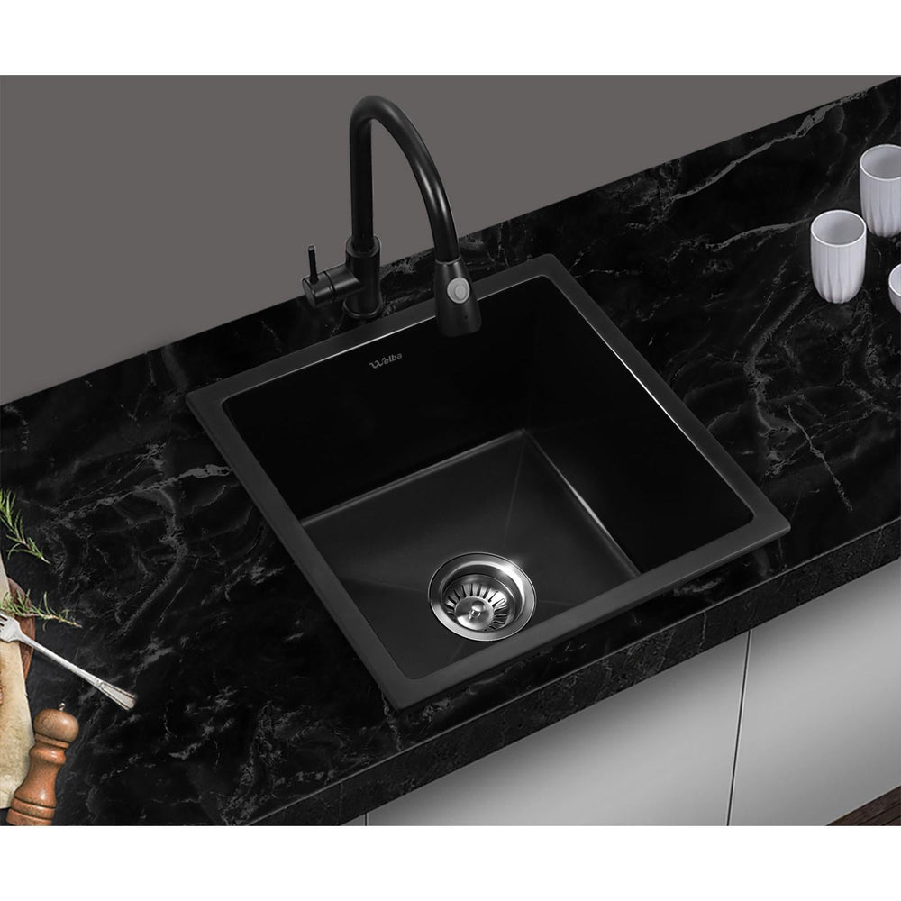 Welba Kitchen Sink 38x38cm Granite Stone Sink Laundry Basin Single Bowl Black