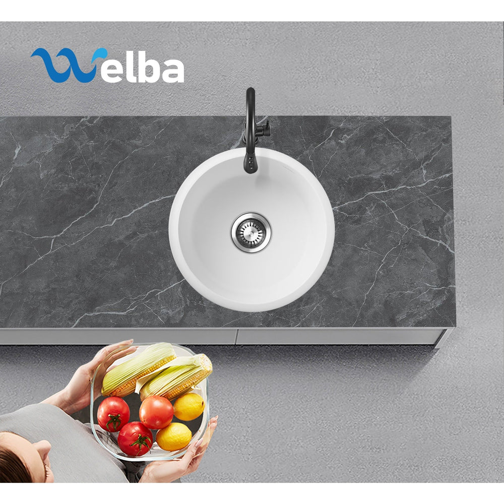 Welba Kitchen Granite Sink Stone Bathroom Basin Sink Single Bowl Under/Top Mount