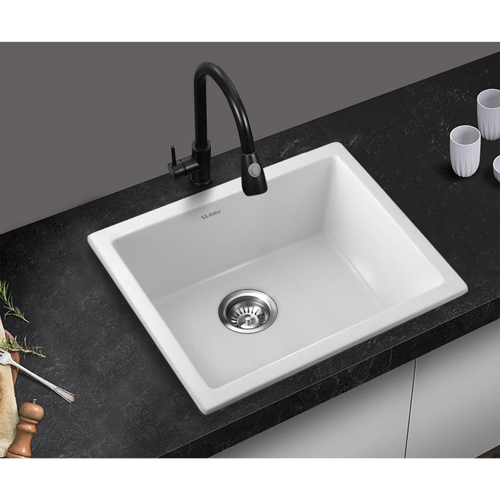 Welba Kitchen Sink 55x45cm Granite Stone Sink Laundry Basin Single Bowl White