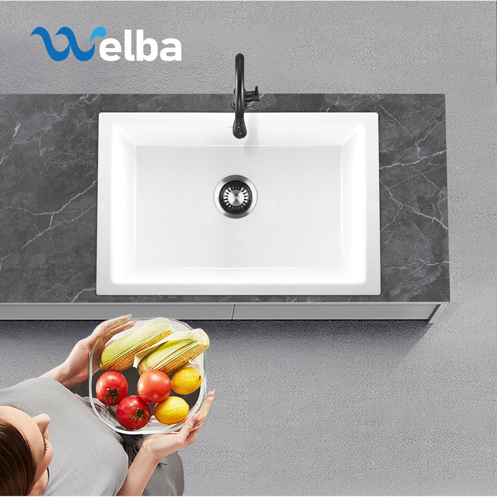 Welba Kitchen Sink 70x45cm Granite Stone Sink Laundry Basin Single Bowl White