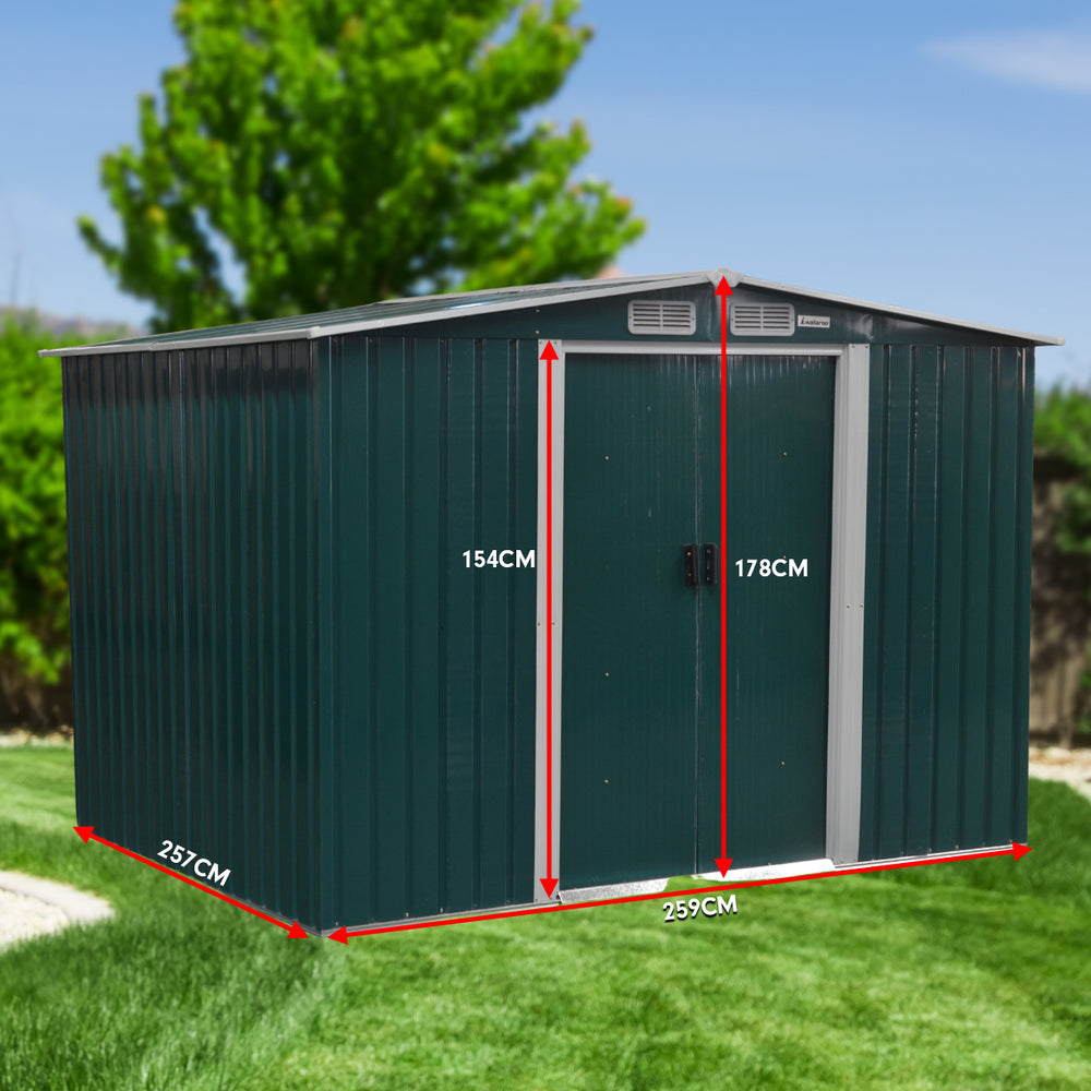 Wallaroo 8ft x 8ft Garden Shed Spire Roof Outdoor Storage - Green