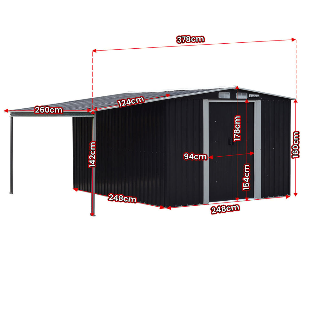 Wallaroo 8ft x 8ft Garden Shed with Open Storage - Black