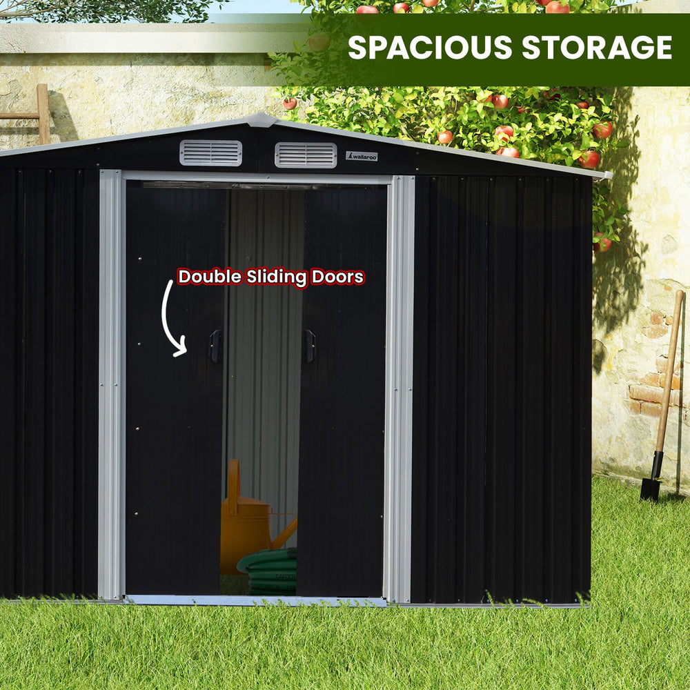 Wallaroo 8ft x 8ft Garden Shed with Open Storage - Black
