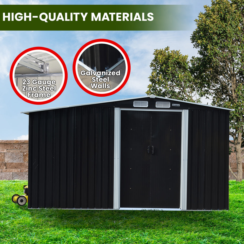 Wallaroo 8ft x 8ft Garden Shed with Semi-Closed Storage - Black