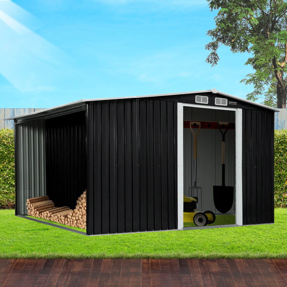 Wallaroo 8ft x 8ft Garden Shed with Semi-Closed Storage - Black