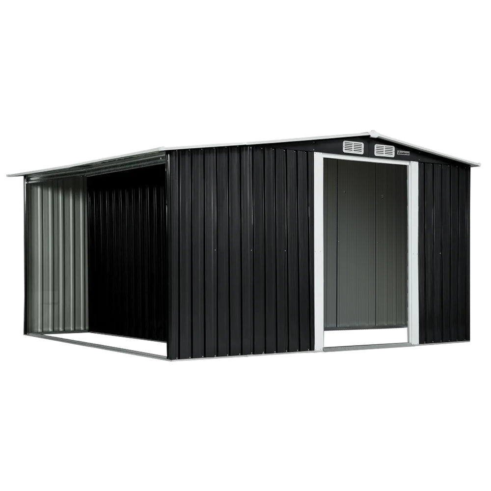 Wallaroo Garden Shed with Semi-Closed Storage 10x8FT - Black