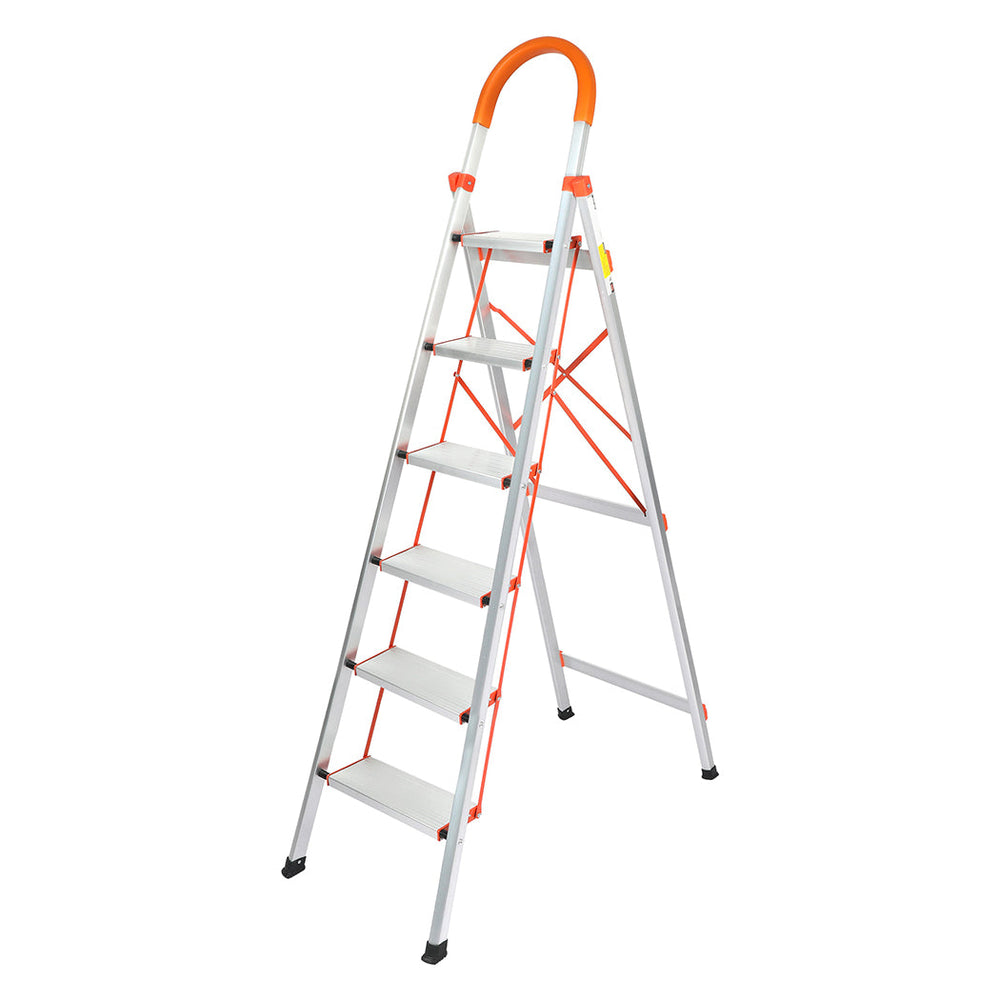 Traderight 6 Step Ladder Folding Aluminium Portable Multi Purpose Household Tool