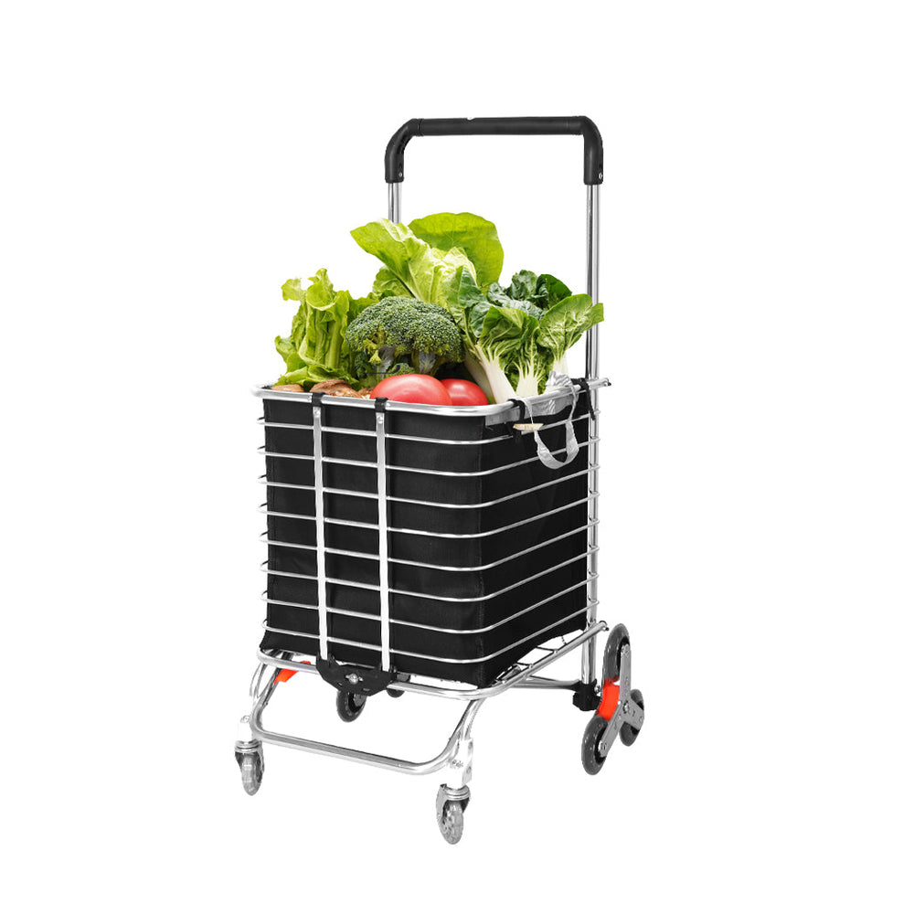 Mountview Foldable Shopping Cart Trolley Basket Grocery Portable Black 40L Wheel