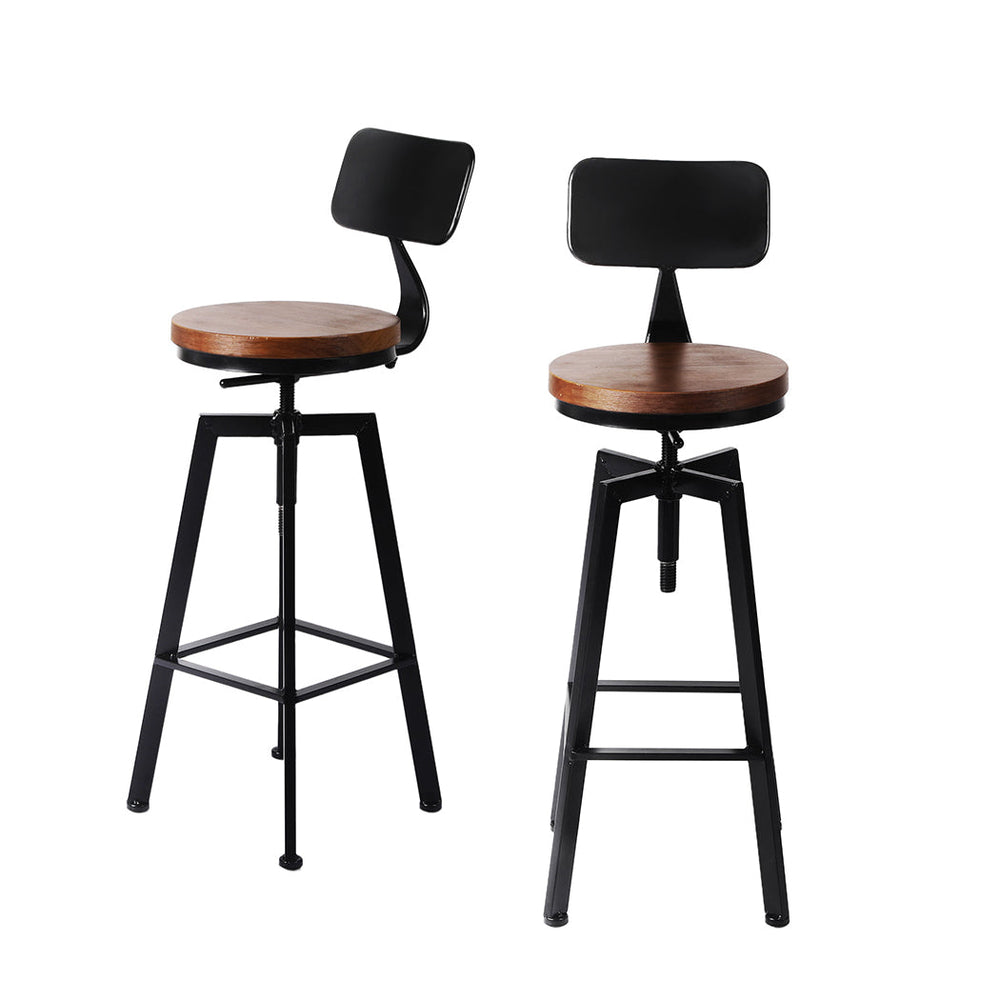 Levede 2x Bar Stool Kitchen Wooden Metal Backrest Barstools Industrial Swivel