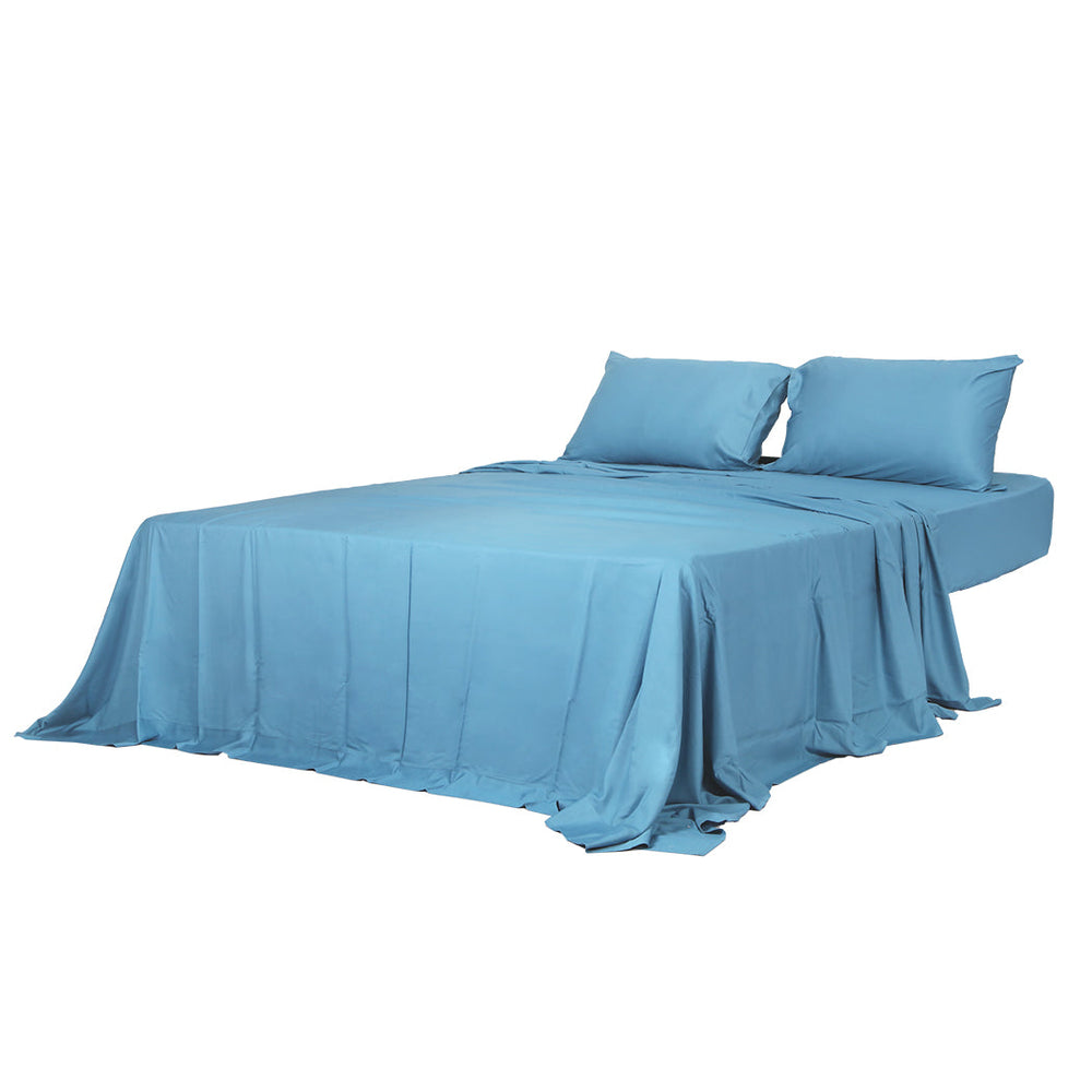 Dreamz Bamboo Sheet Set Fitted Pillowcase Double Size Blue 4PCS Set