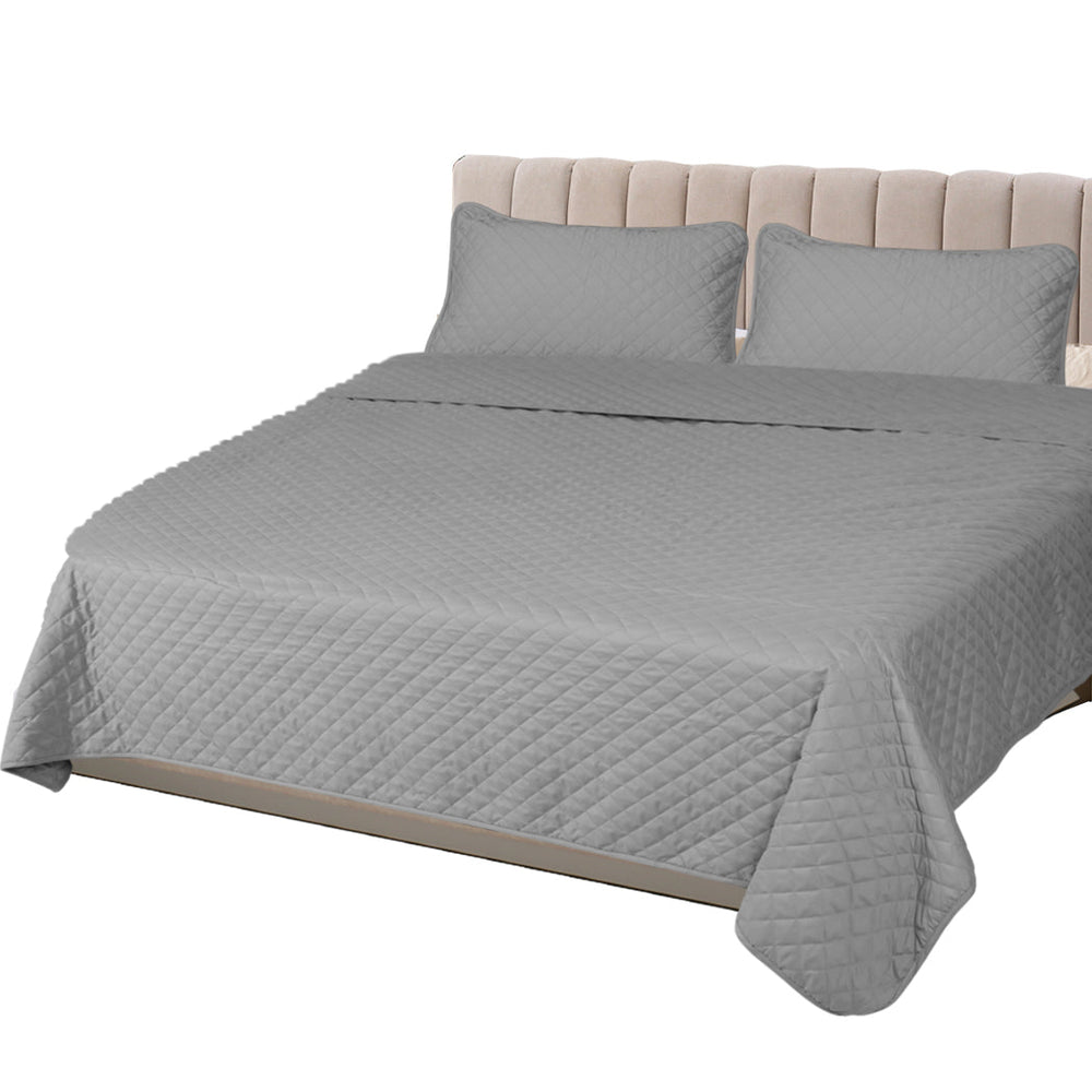 Dreamz Bedspread Coverlet Set Quilted Blanket Soft Pillowcases King Grey